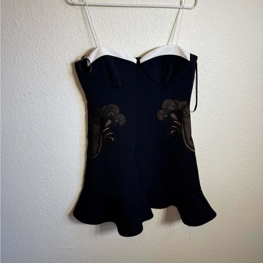 Self-Portrait Black and White Lace-Panel Mini Dress - Picture 5 of 11